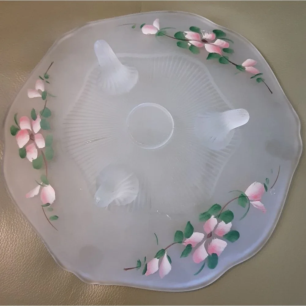 Lancaster WHITE FROSTED w/ Pink Floral Pattern 3 Footed 10